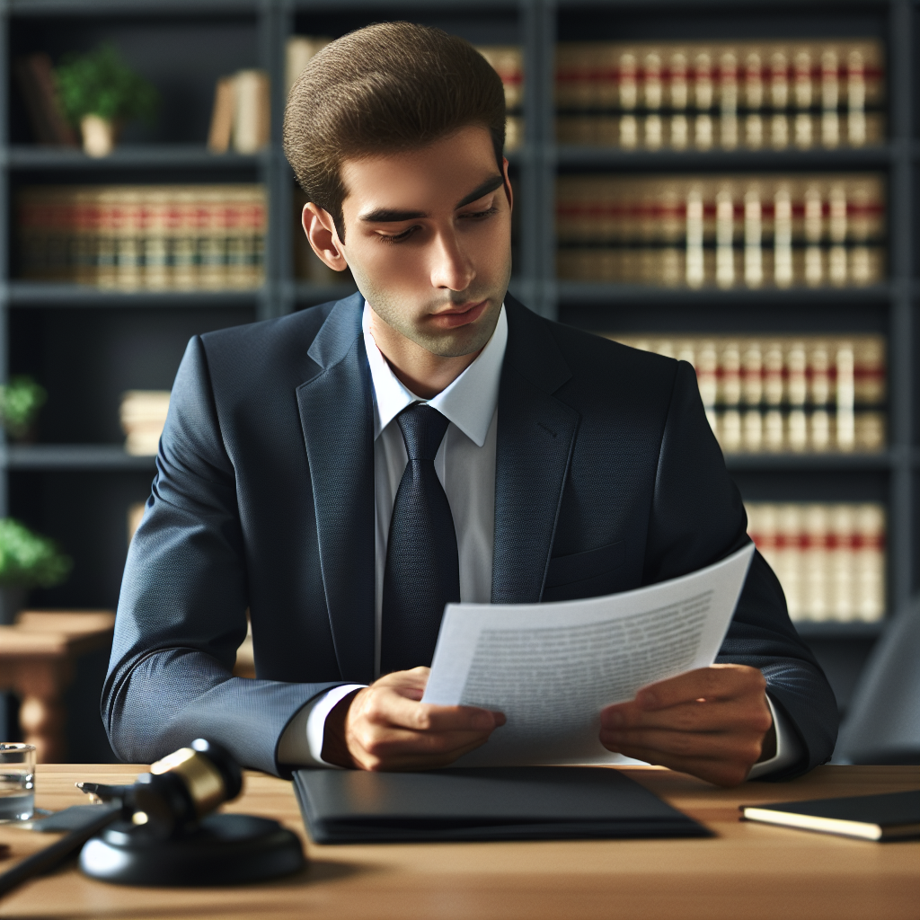 Realistic stock image of lawyer reviewing documents