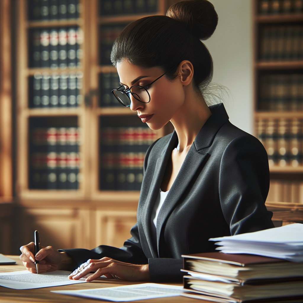 Realistic image of lawyer working on documents